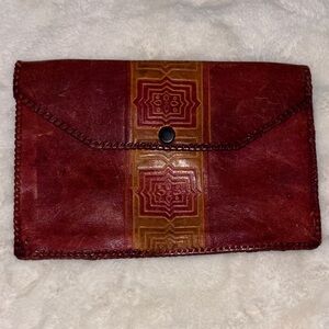 Leather Envelope Clutch Wallet - Burgundy